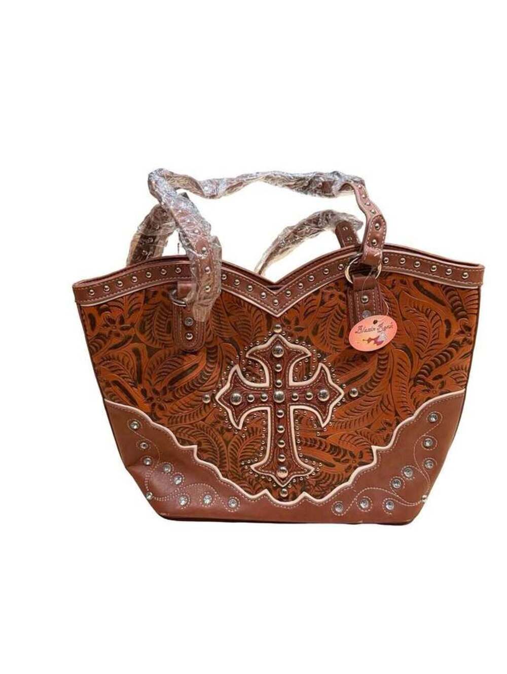NWT Blazin' Roxx Western Cross Concealed Carry Tote Purse Brown Rhinestone